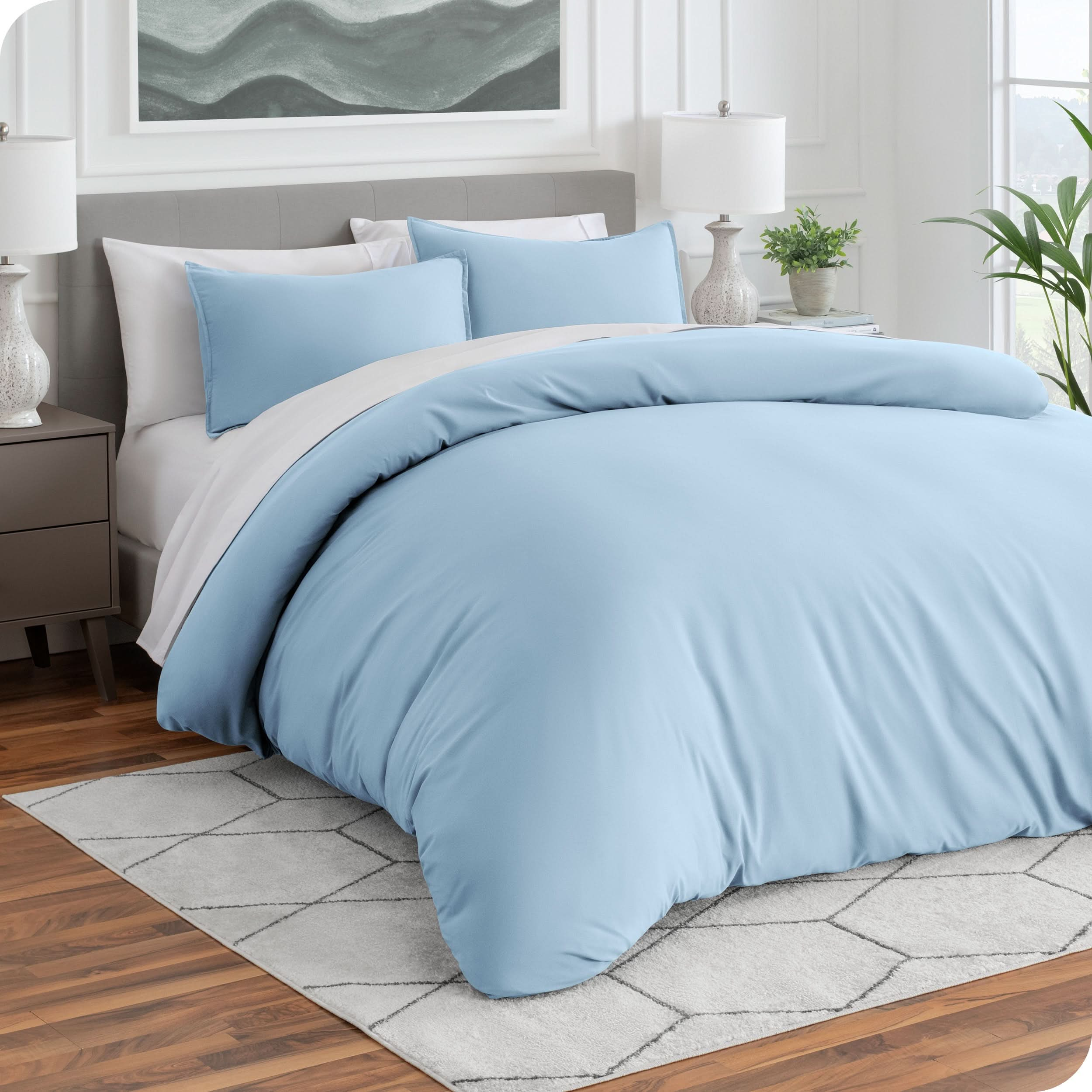 Microfiber duvet cover and matching shams on a mattress