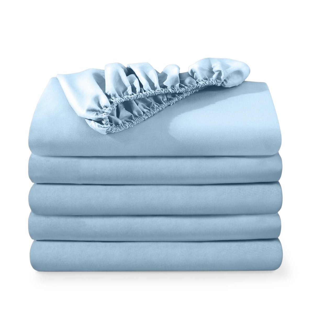 5 ultra soft fitted sheets folded and stacked