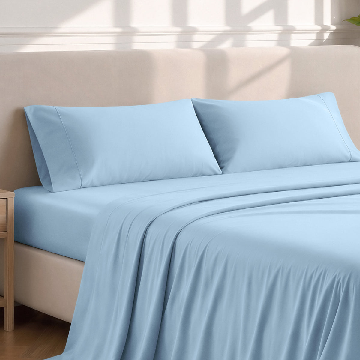 Matching sheets and pillowcases on a bed