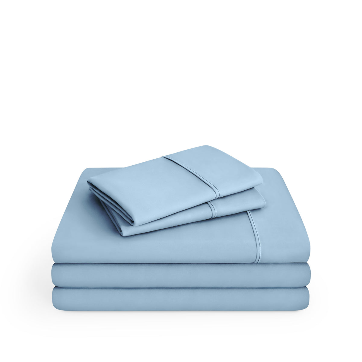 Microfiber sheet set folded and stacked