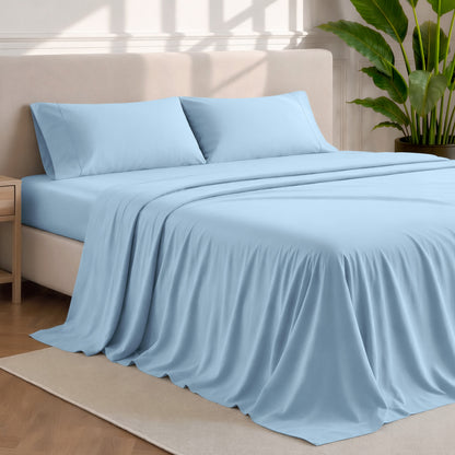 Microfiber sheets and pillowcases in a bedroom stetting