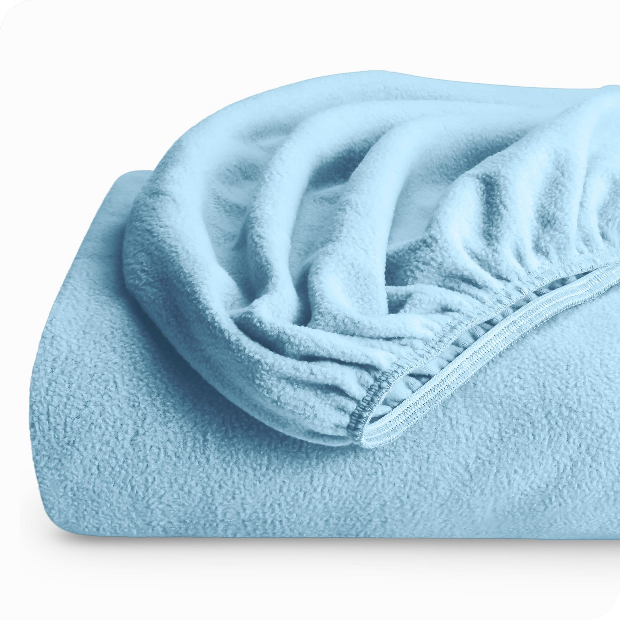 A folded polar fleece fitted sheet.