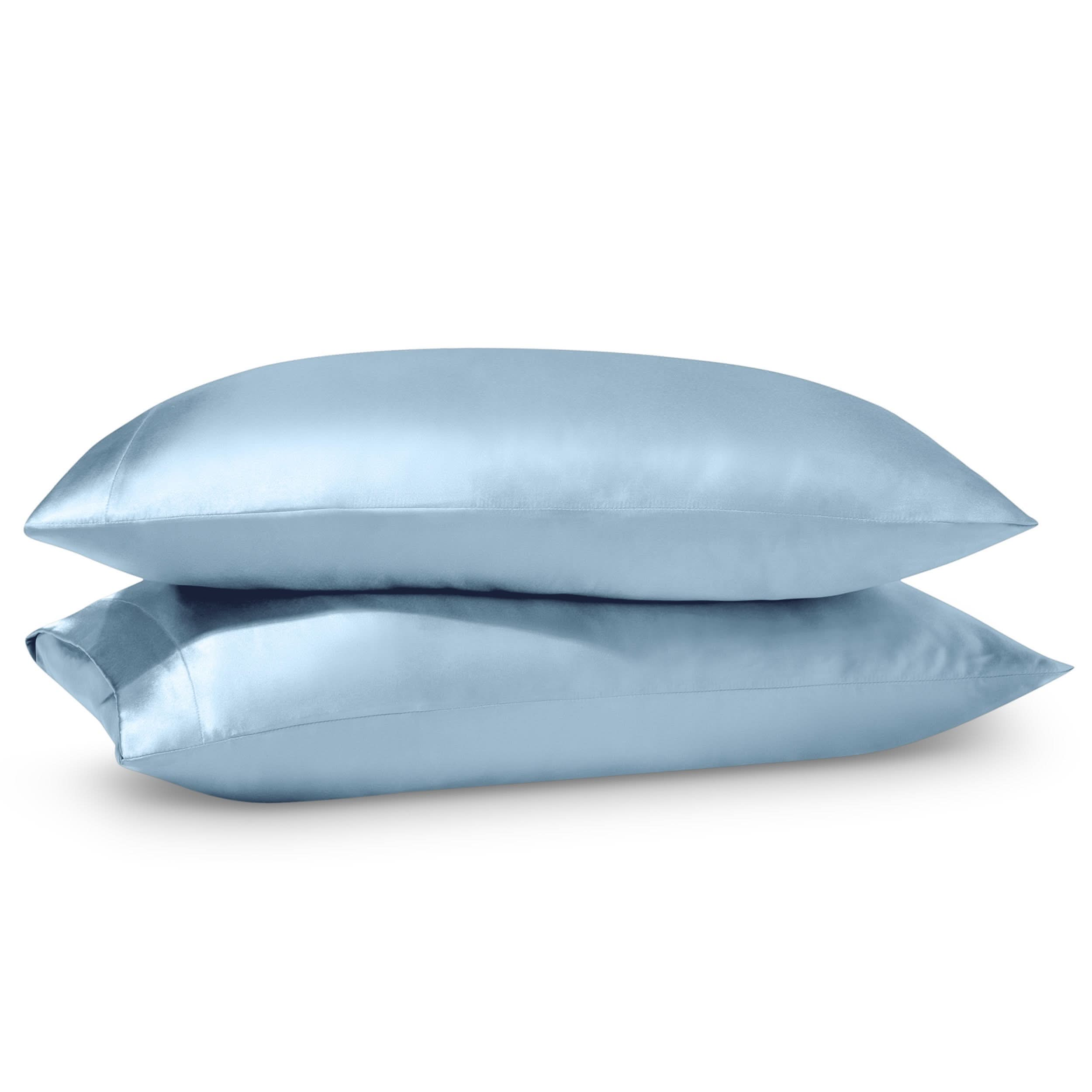 2 satin pillowcases on pillows stacked