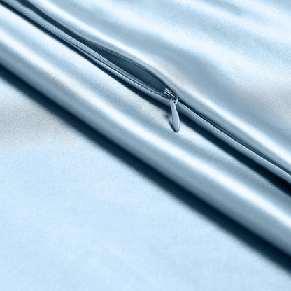 Close-up of poly satin pillowcase with a zipper