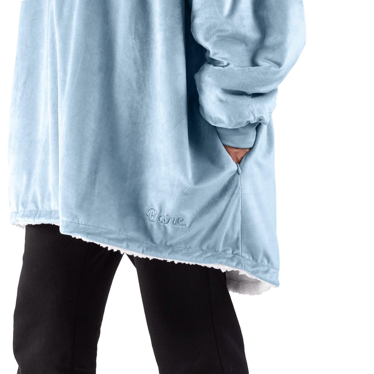 Close up of the pocket on a wearable blanket