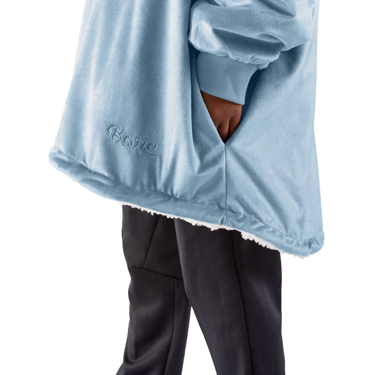 Close up of the pocket of a wearable blanket
