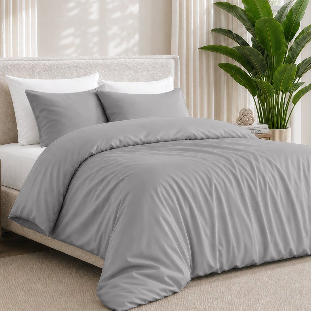 Bedding set with duvet cover and pillow shams on a white background