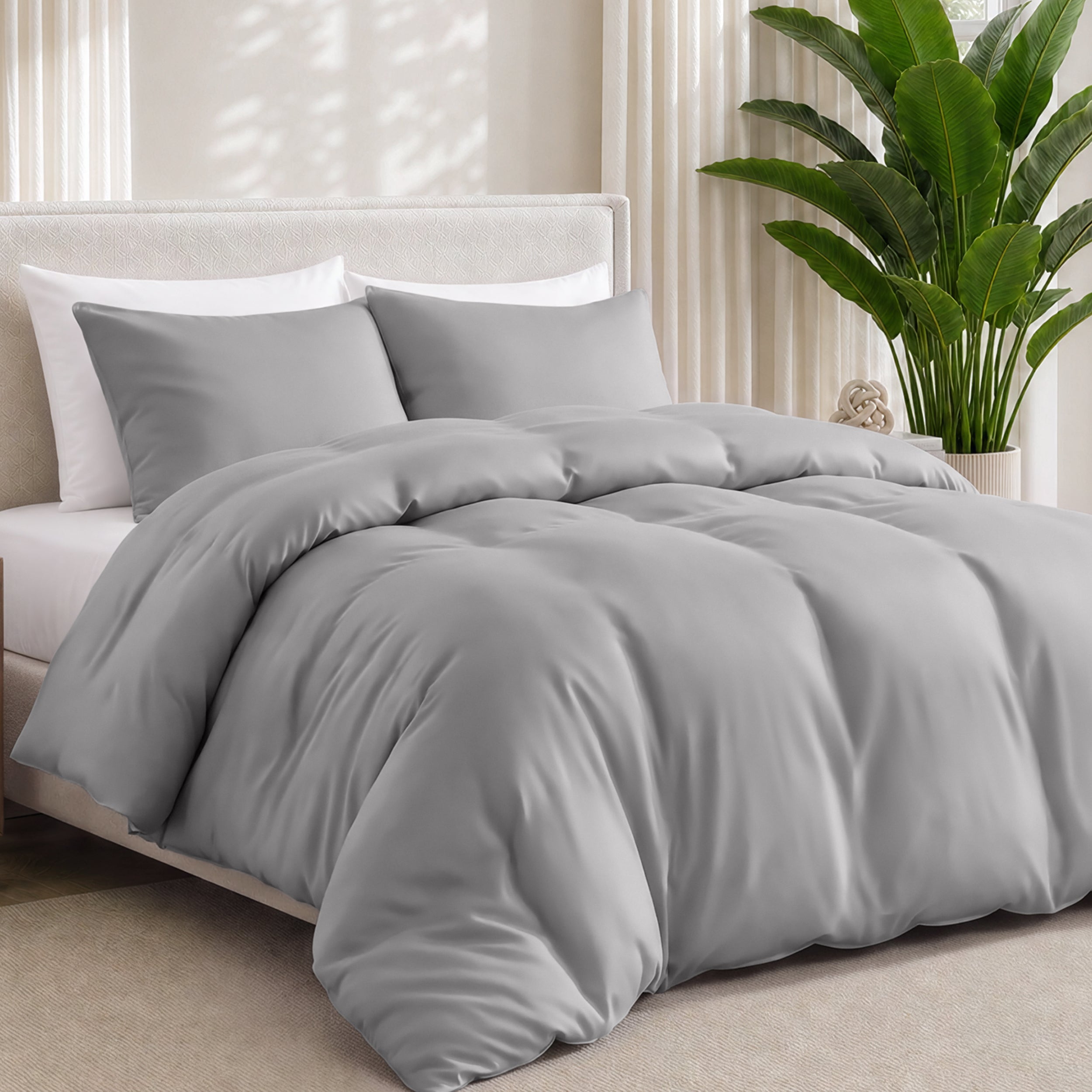 Bedding set with duvet cover and pillow shams on a white background