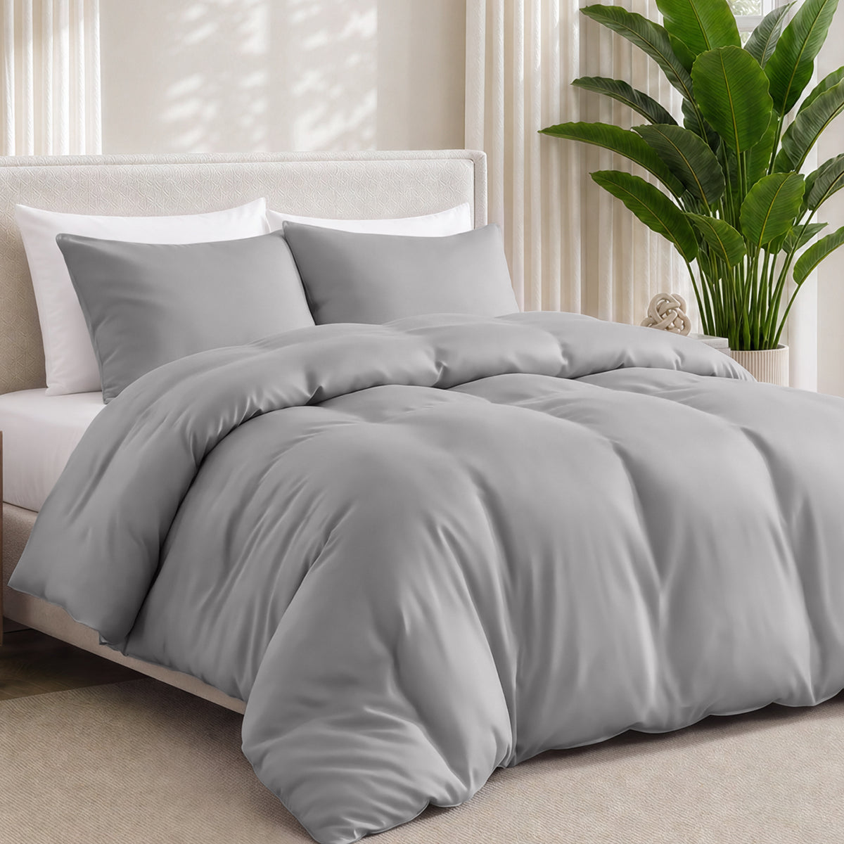 Bedding set with duvet cover and pillow shams on a white background