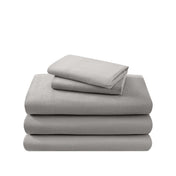 Cotton flannel sheet set folded and stacked on a white background