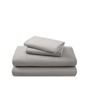 Cotton flannel sheet set folded and stacked on a white background