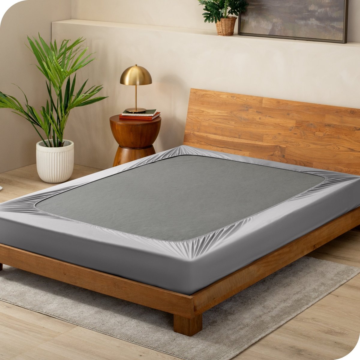 Light Grey box spring cover on a box spring