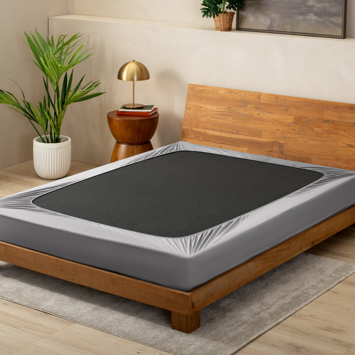 Light Grey box spring cover on a box spring