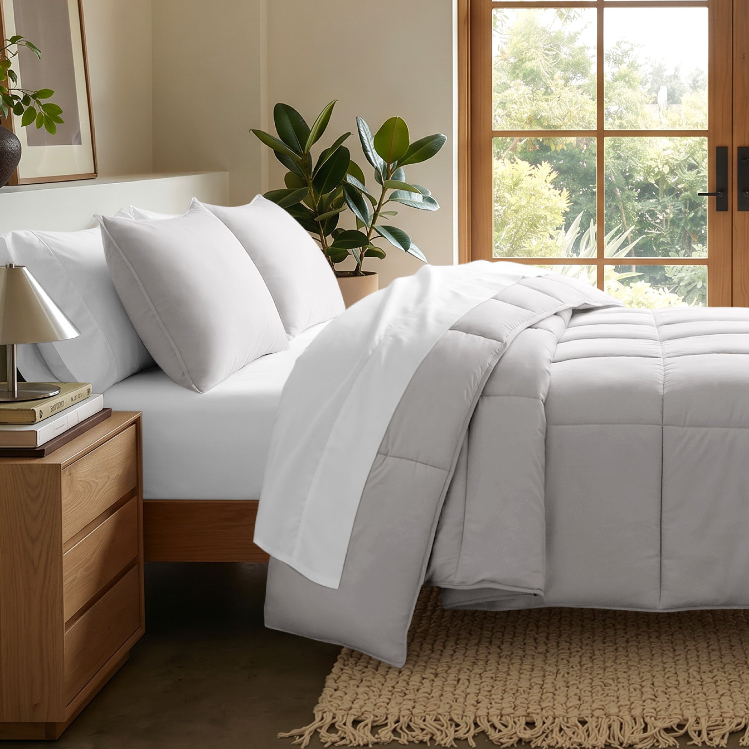 Microfiber comforter set on a bed