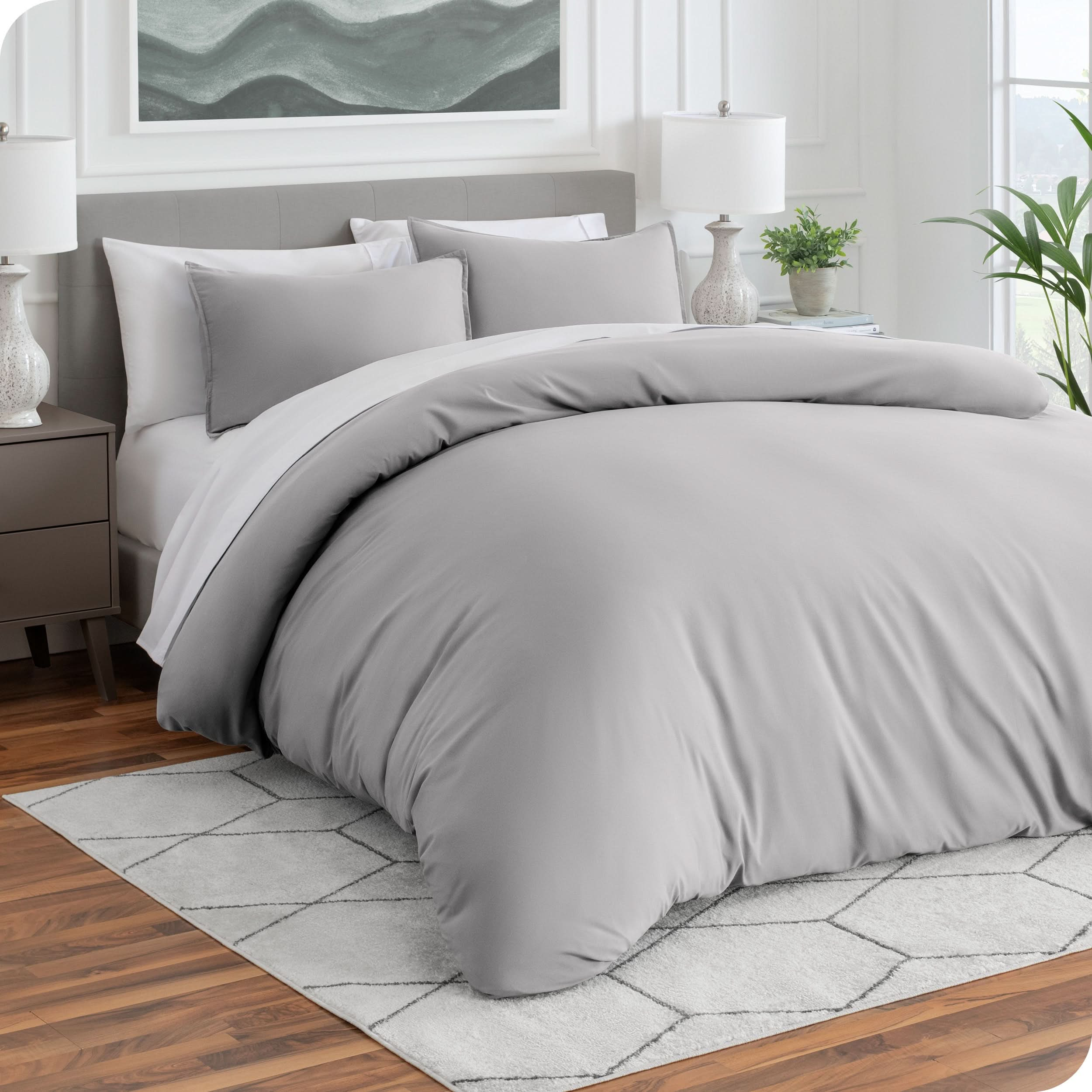 Microfiber duvet cover and matching shams on a mattress