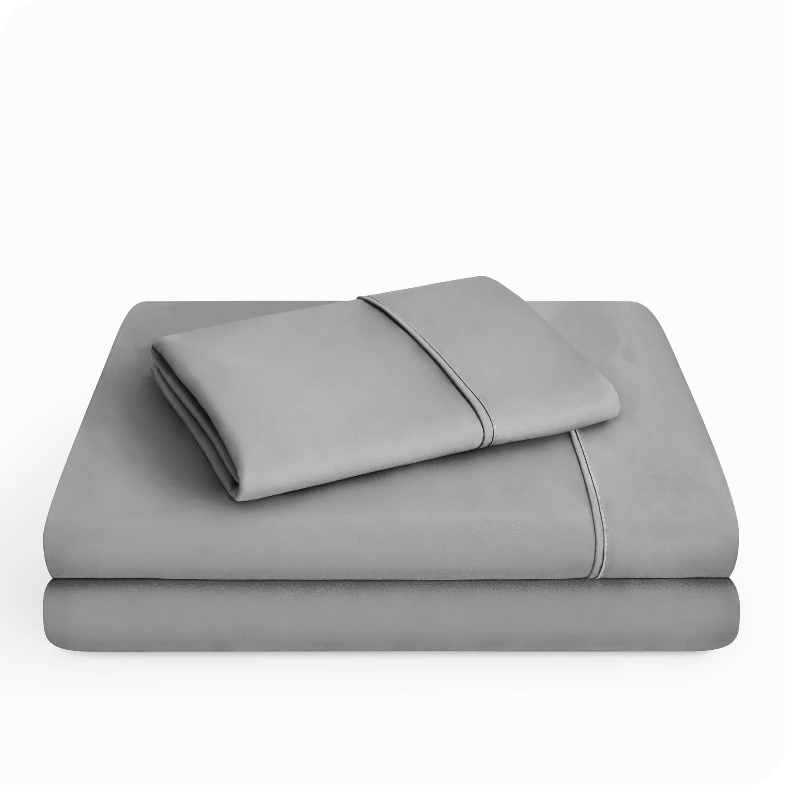 A microfiber sheet set folded and stacked
