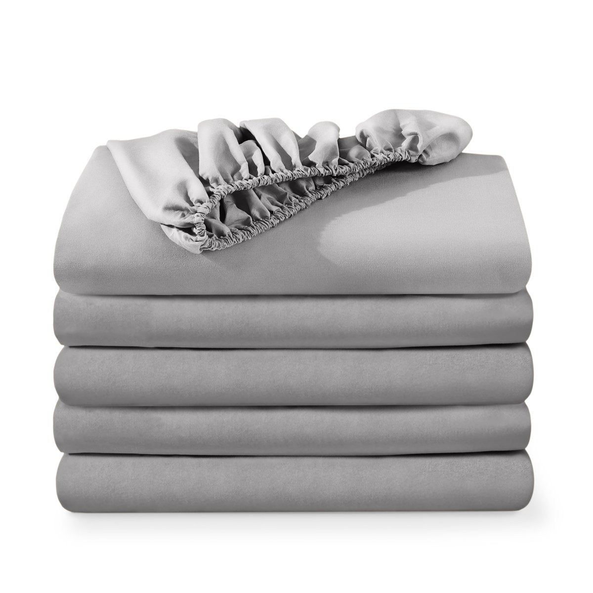 5 ultra soft fitted sheets folded and stacked