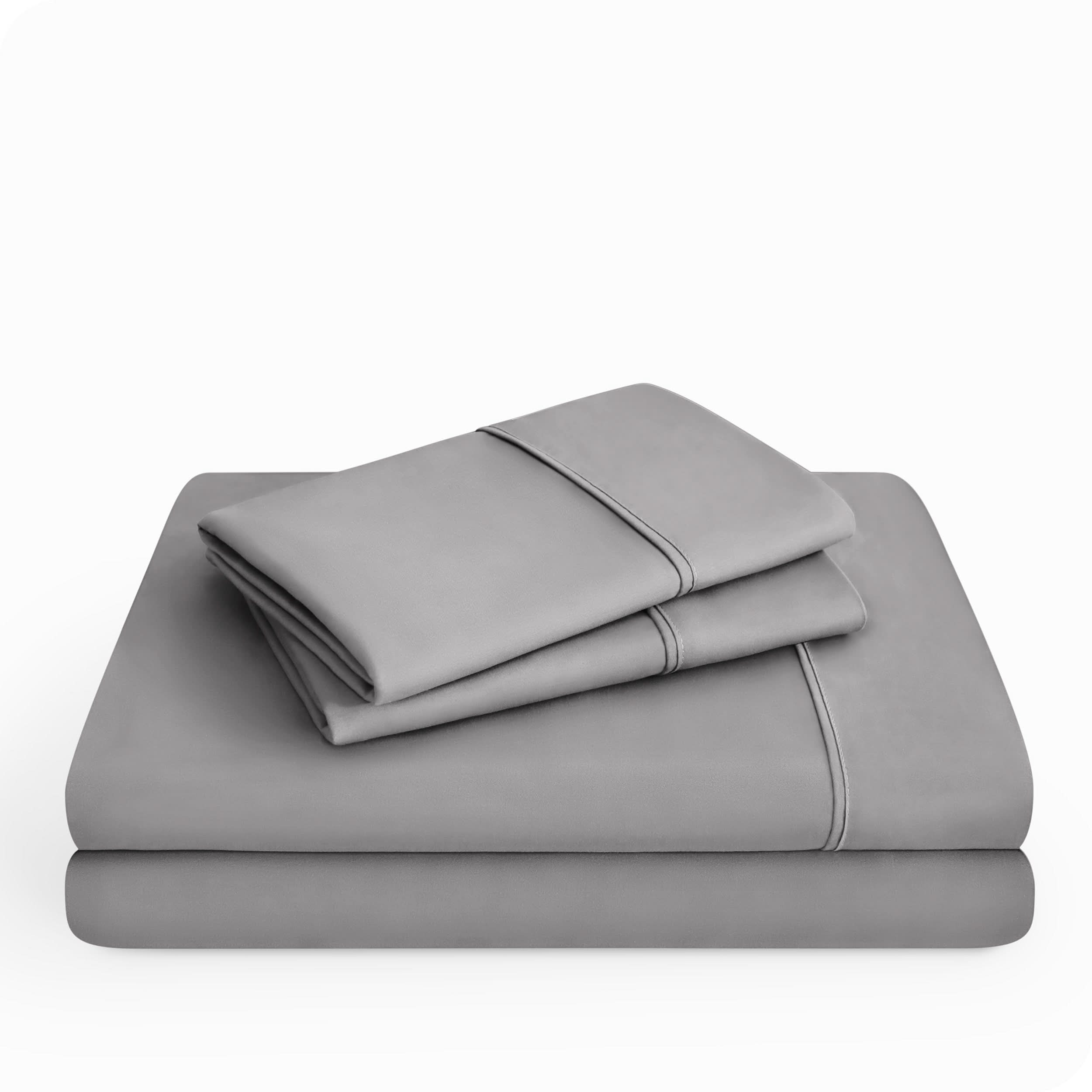 Microfiber sheet set folded and stacked neatly.