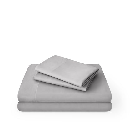 Microfiber sheet set folded and stacked on a white background