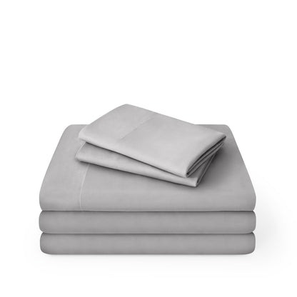 Microfiber sheet set folded and stacked on a white background