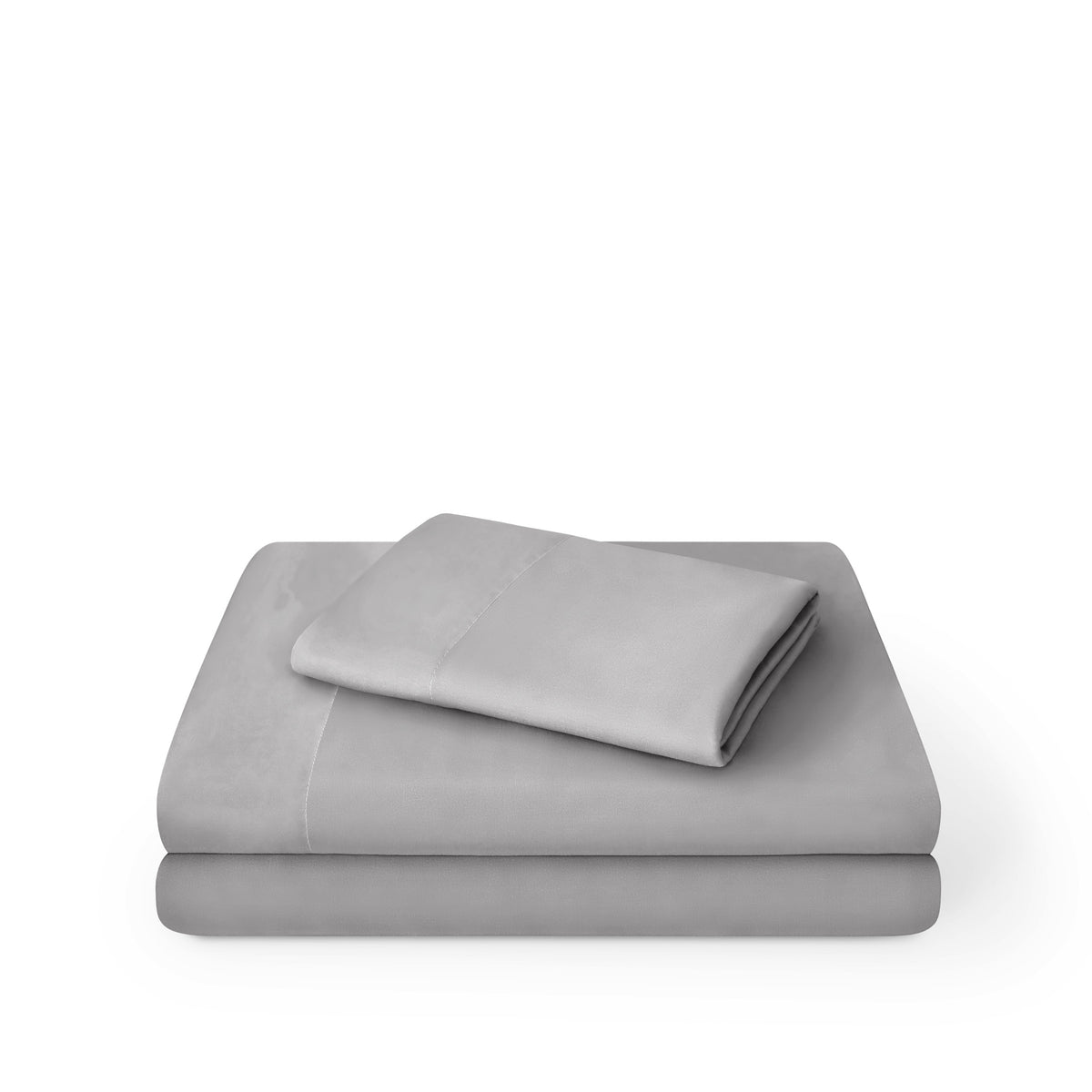 Microfiber sheet set folded and stacked on a white background