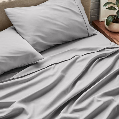 Close up of ultra-soft sheets on a bed