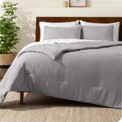 A comforter set on a bed