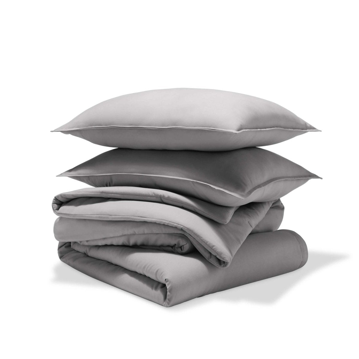 A comforter set folded and stacked