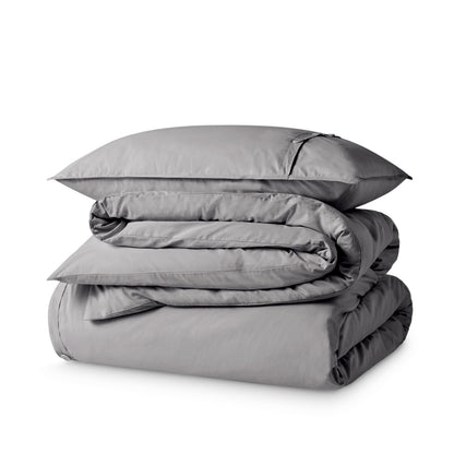 Percale duvet cover set folded and stacked
