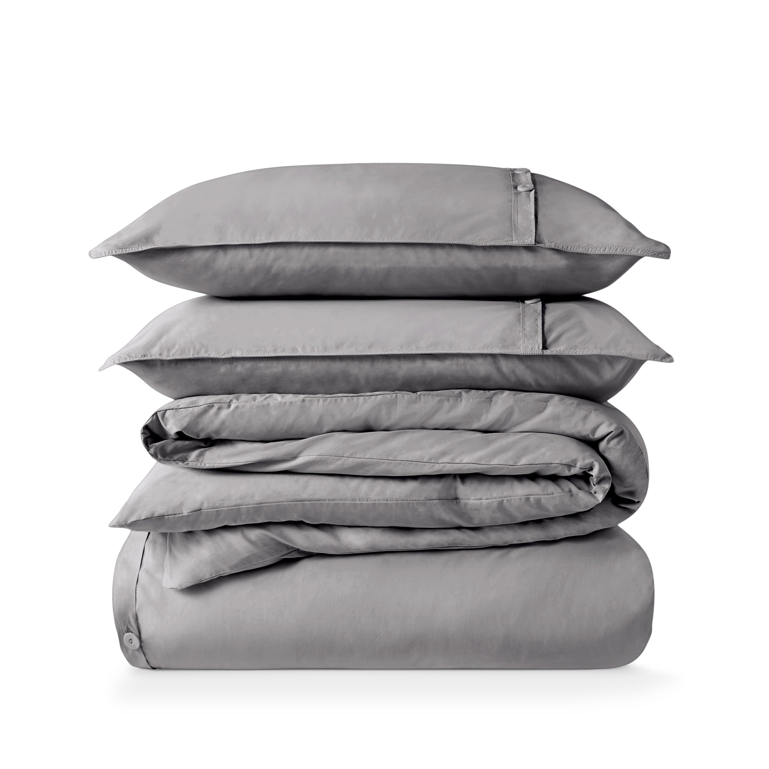 Percale duvet cover set folded and stacked