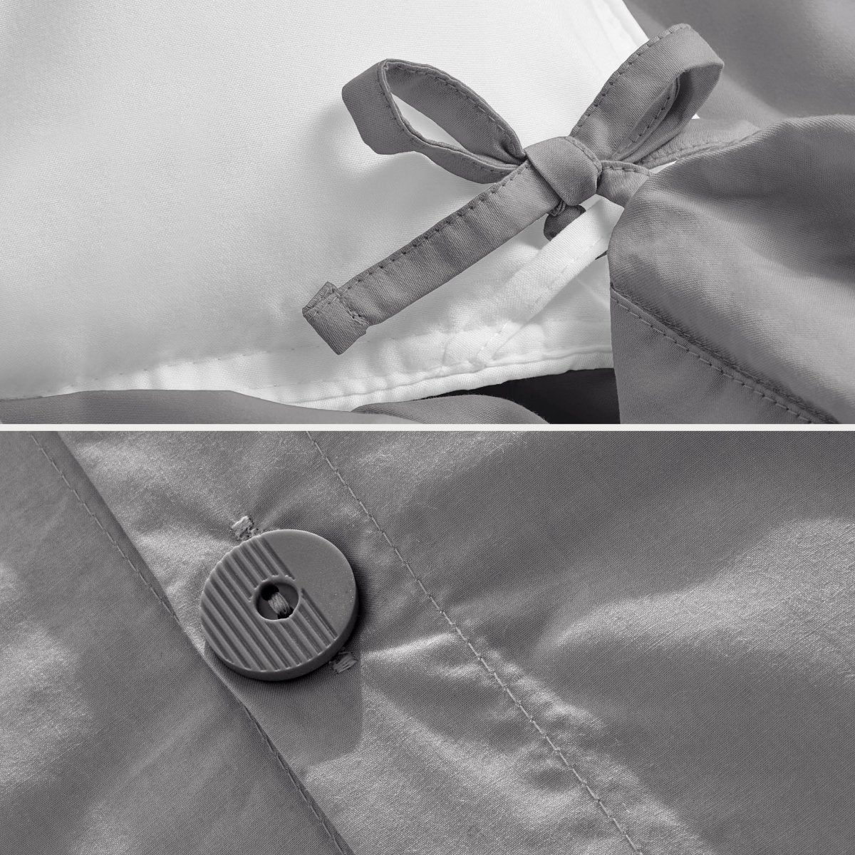 White fitted sheet on a bed with a close-up of folded white sheet below