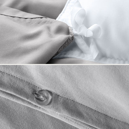 Close up of the ties on a duvet cover and the button closure