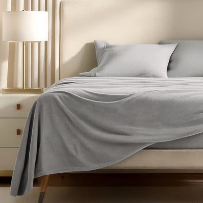 Polar fleece sheets on a bed