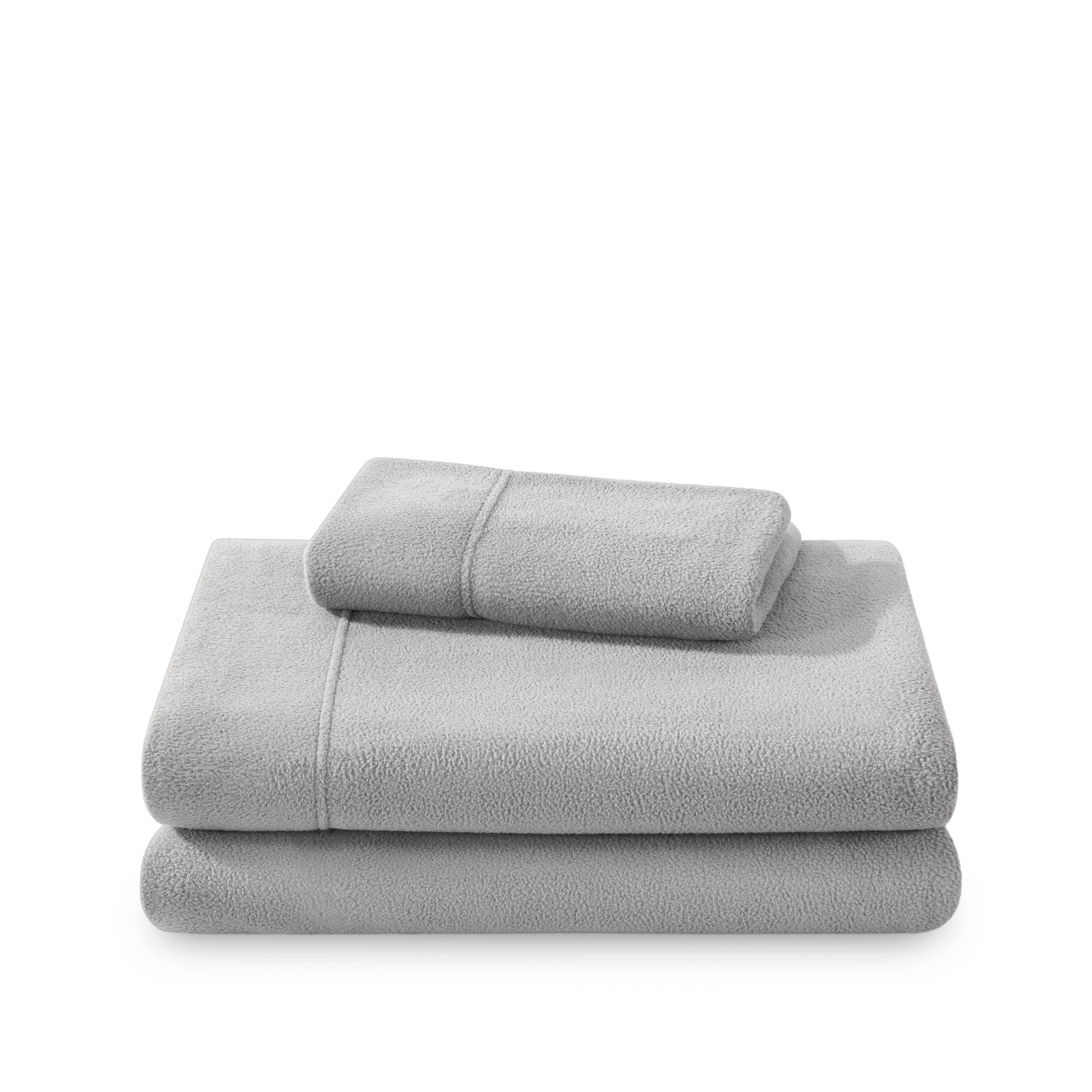 Polar fleece sheet set folded and stacked