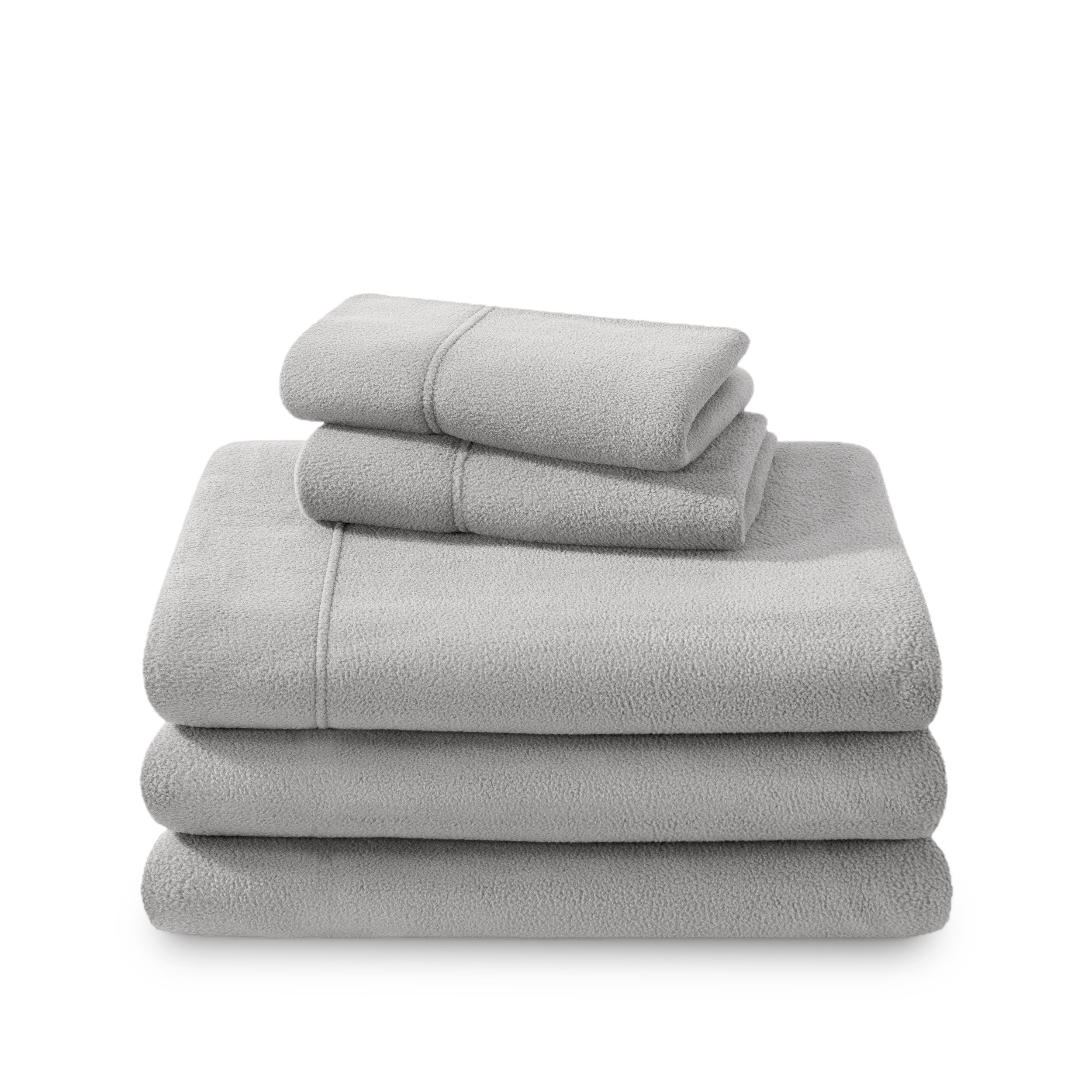 Polar fleece sheet set folded and stacked