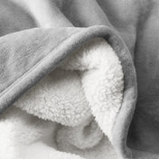 Close-up of a fleece blanket with sherpa lining.