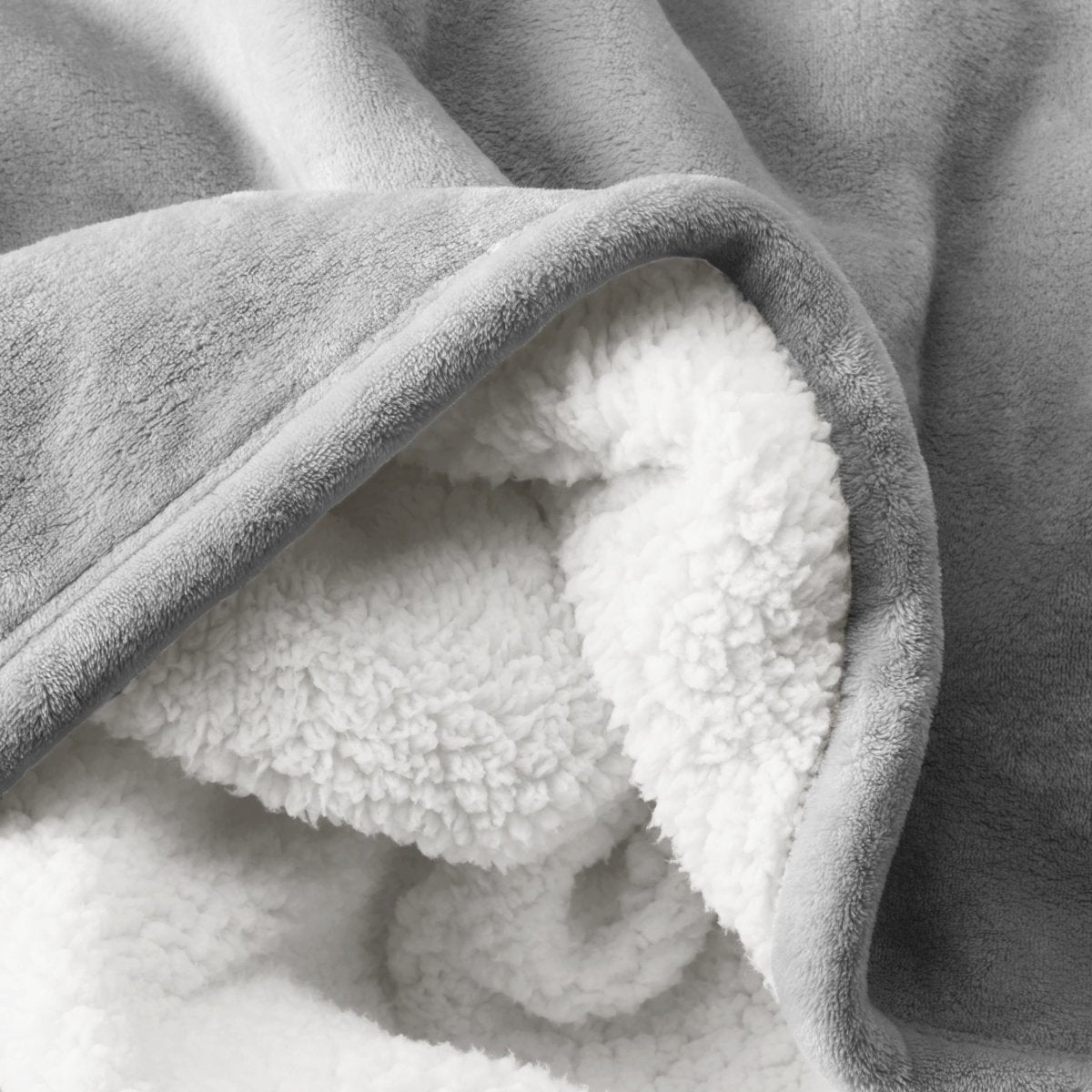 Close-up of a fleece blanket with sherpa lining.