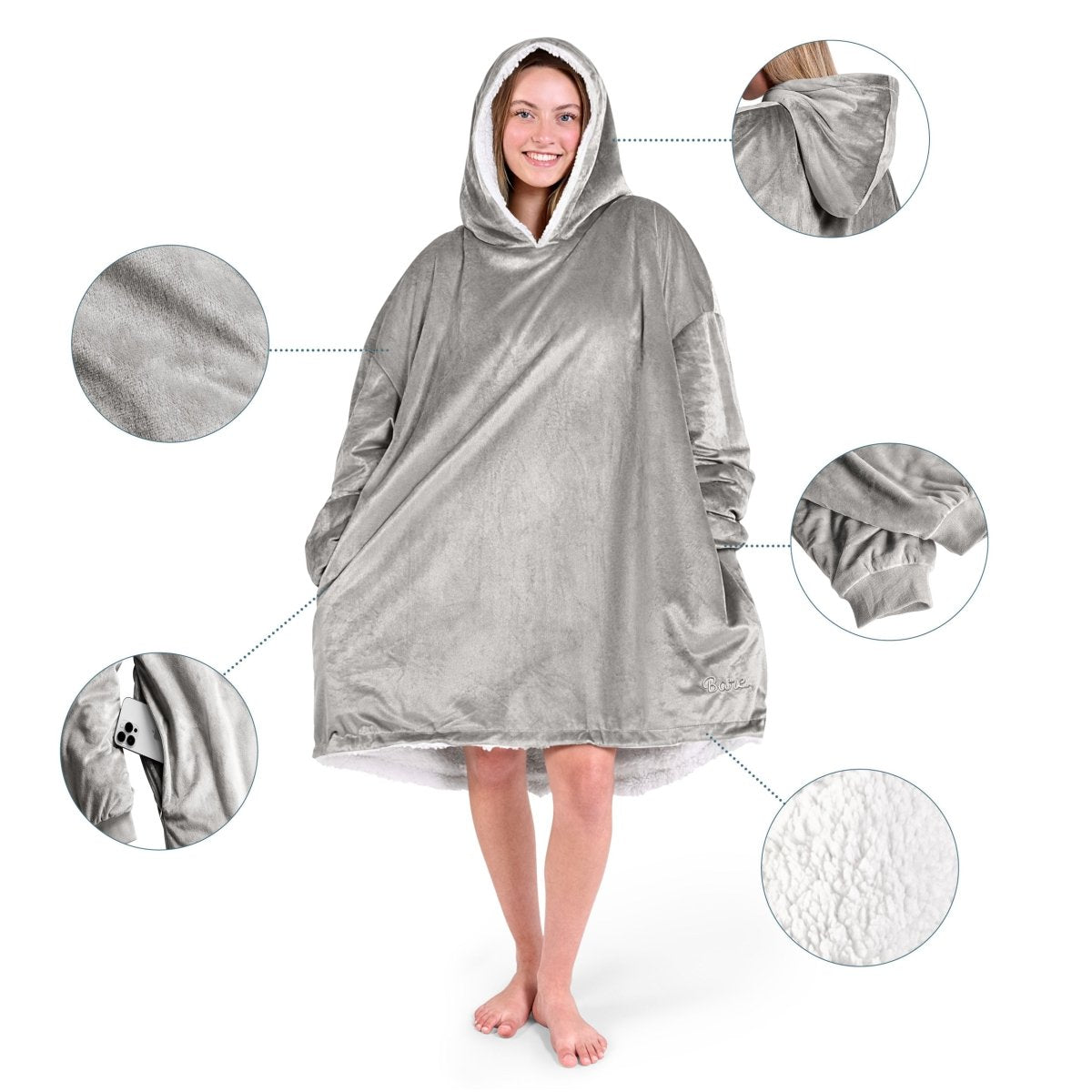 Close up of the features on a wearable blanket