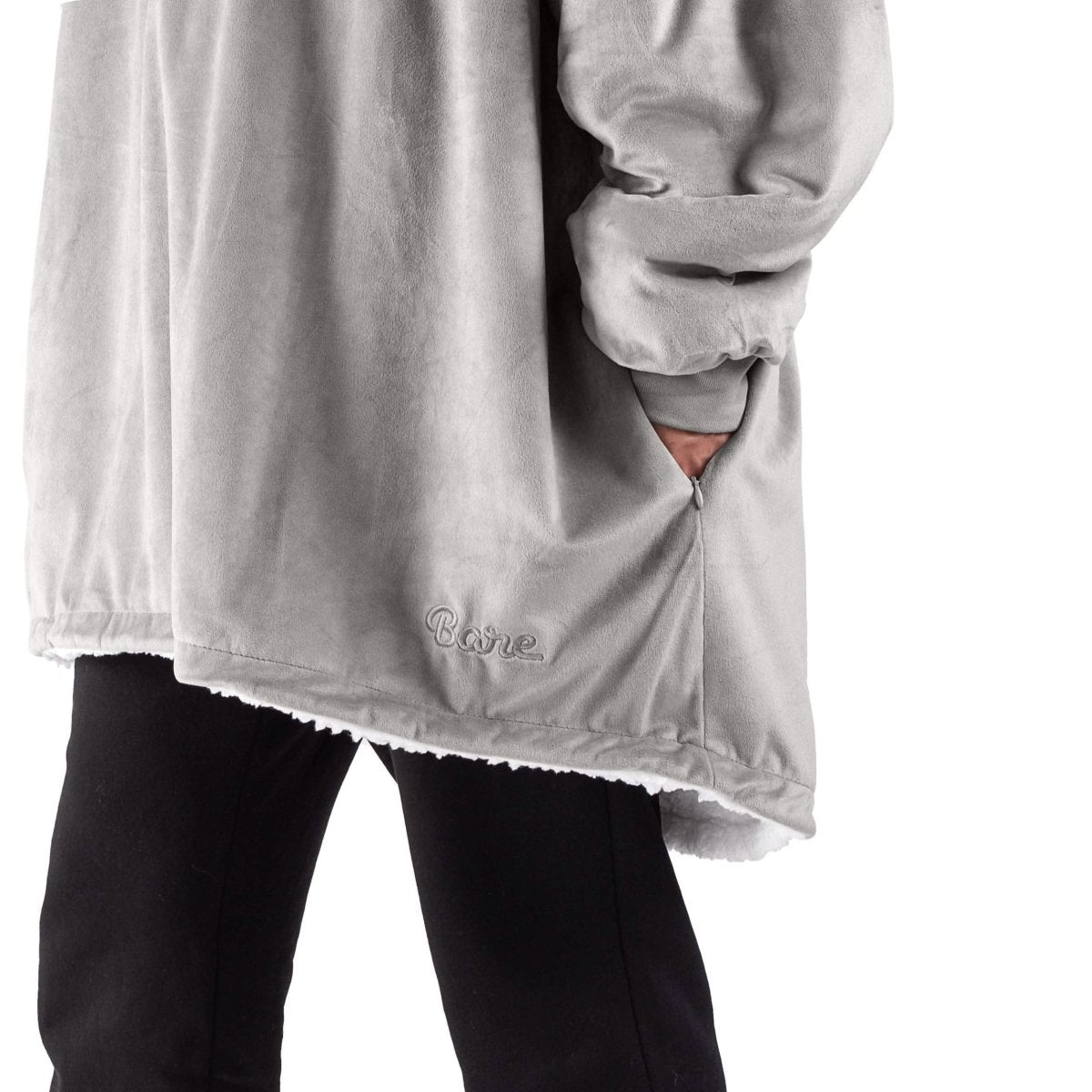 Close up of the pocket on a wearable blanket