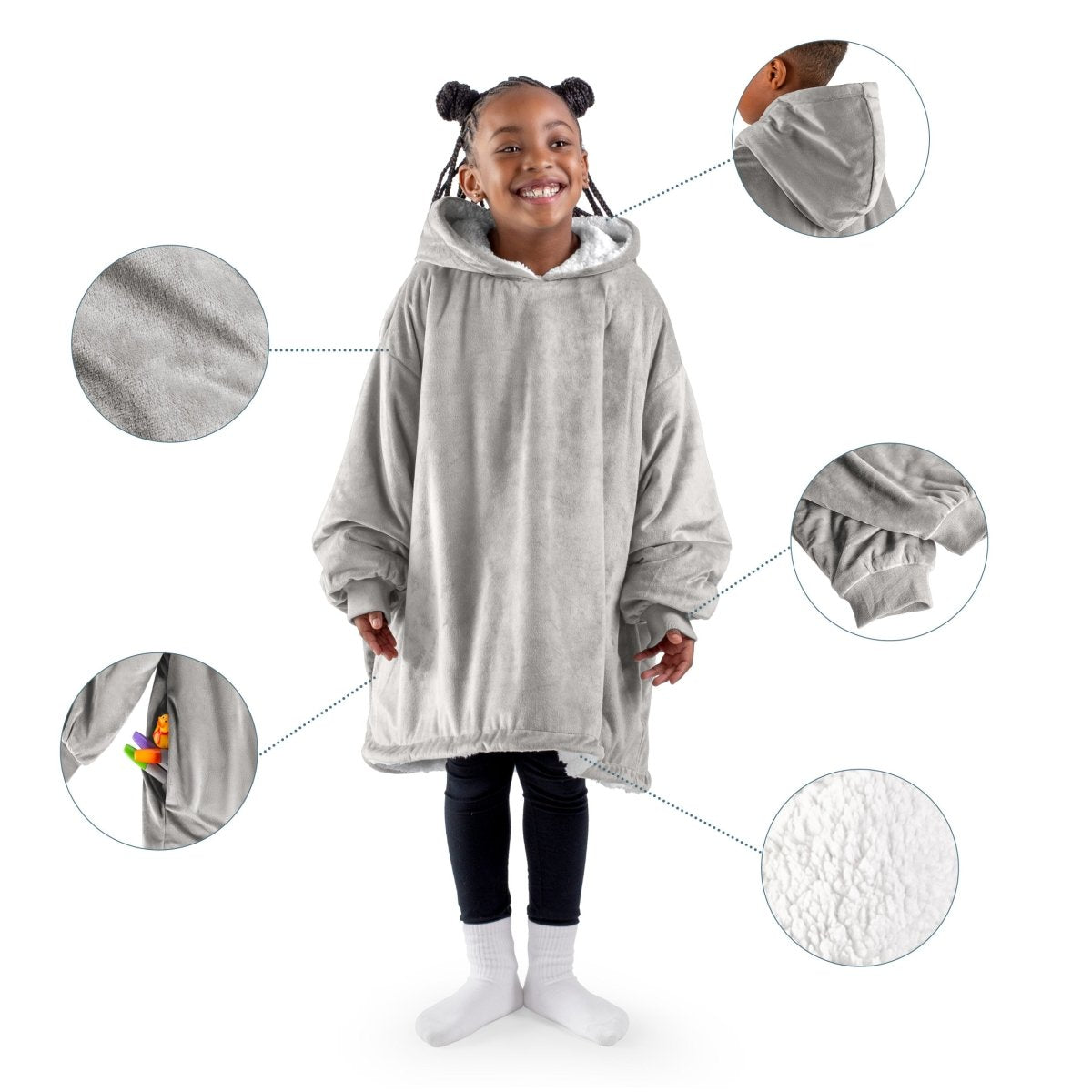 Close up of features of the wearable blanket