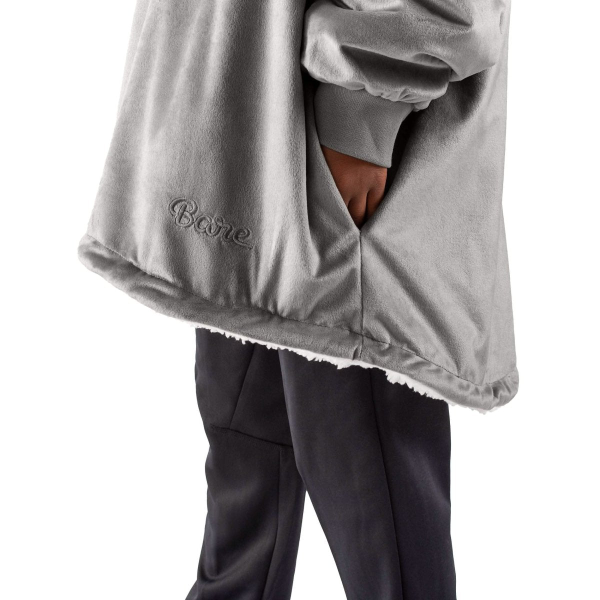 Close up of the pocket of a wearable blanket