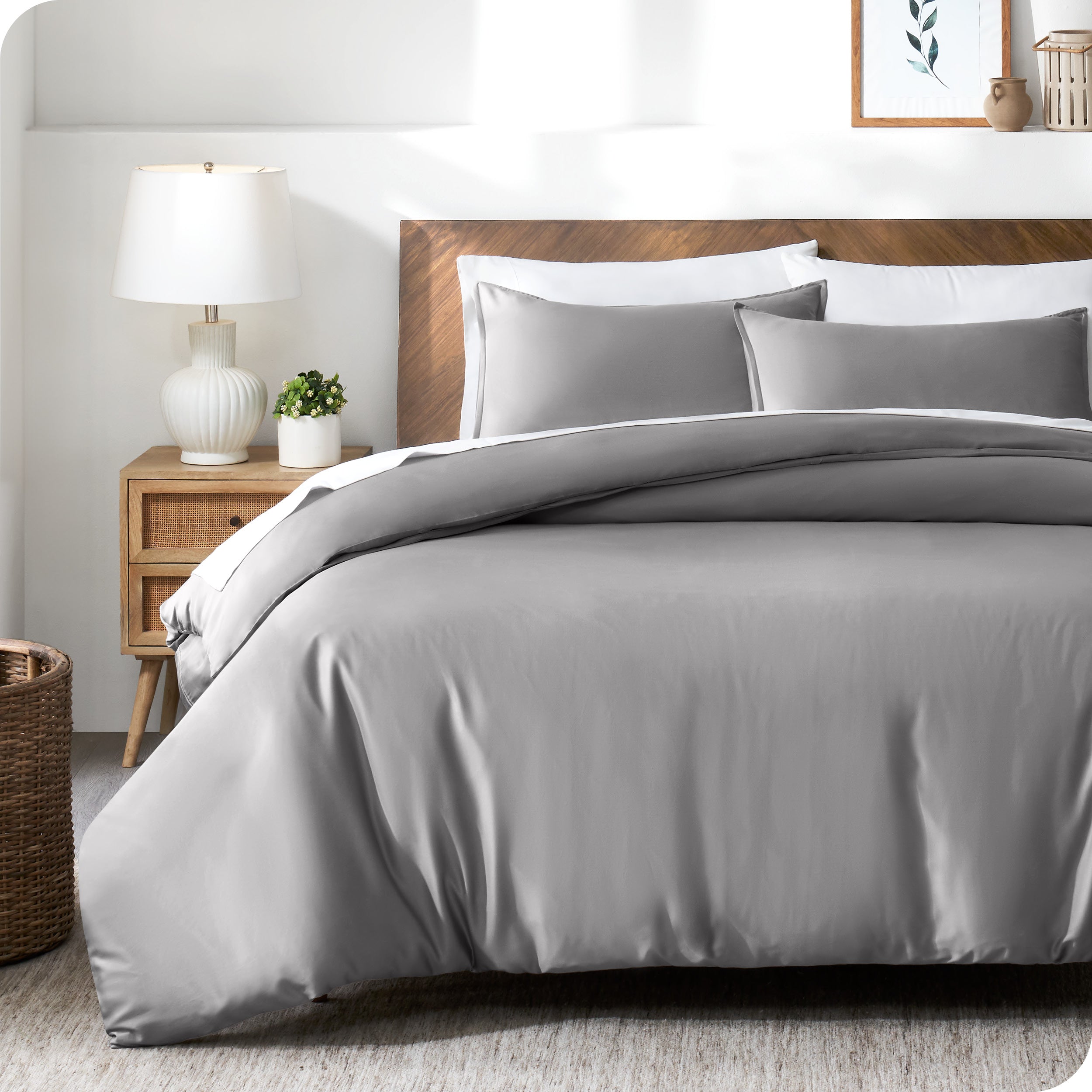 TENCEL™ duvet cover on a mattress in a modern bedroom