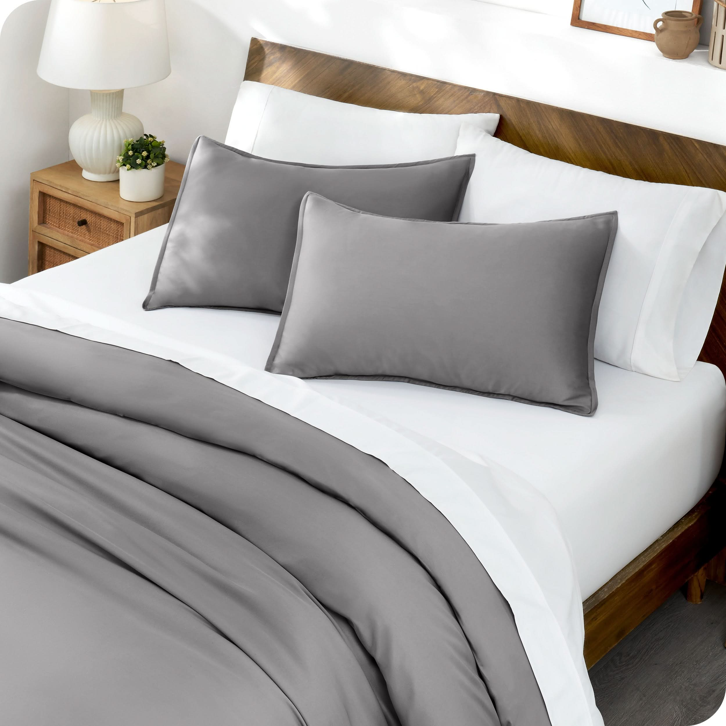 Matching TENCEL™ duvet cover and pillow shams on a bed