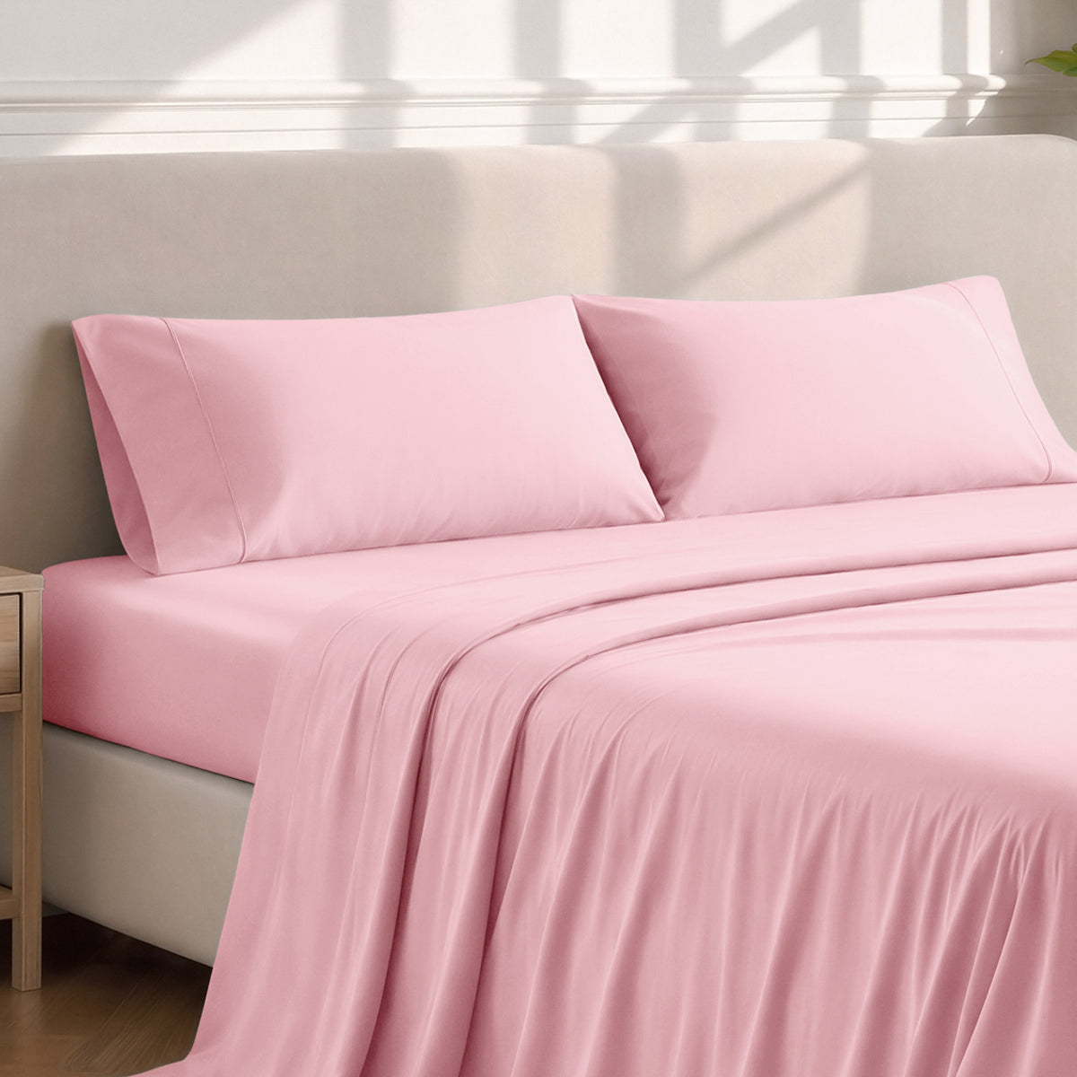 Matching sheets and pillowcases on a bed
