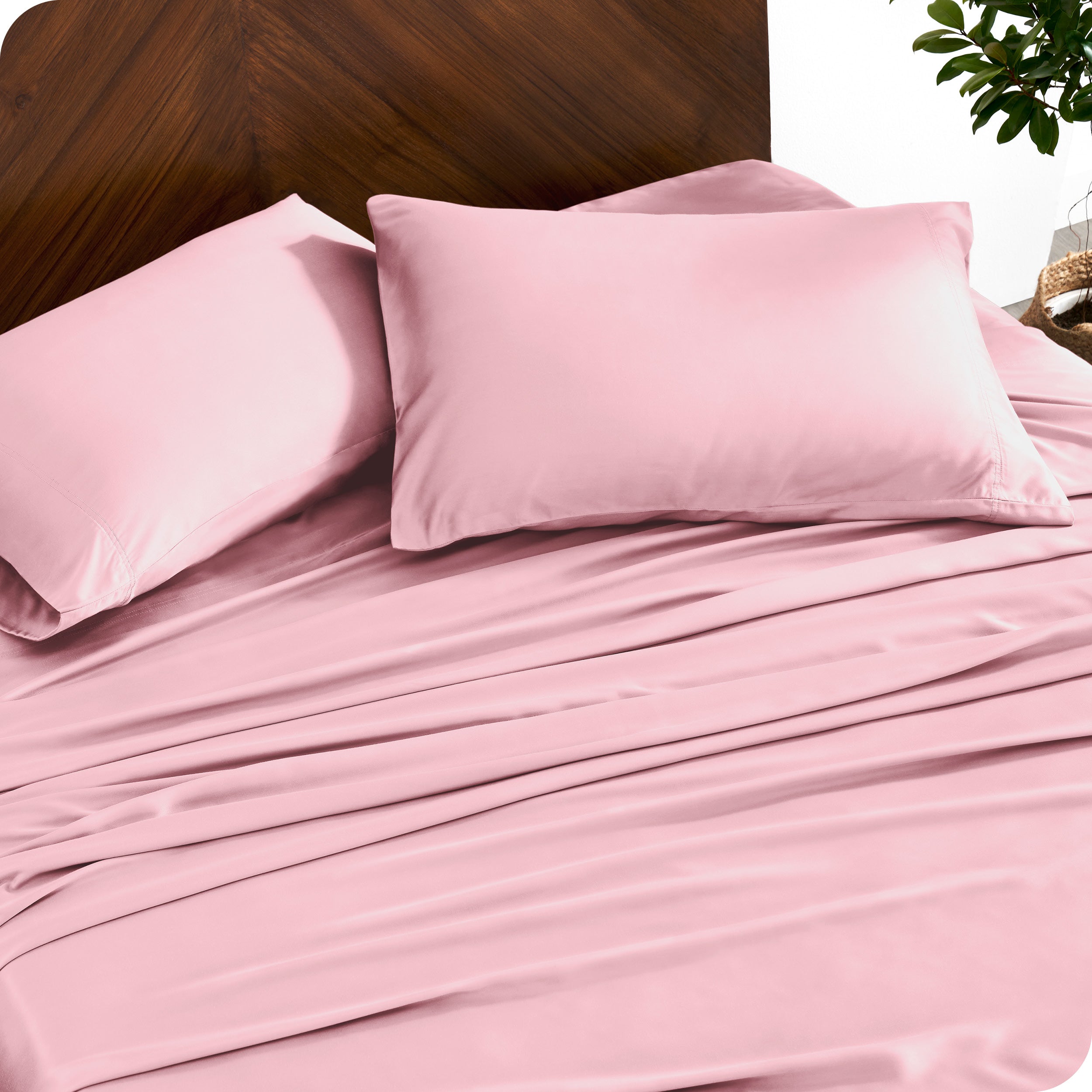 Close up of bamboo sheets and pillowcases on a bed