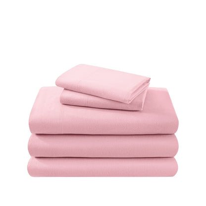 Cotton flannel sheet set folded and stacked on a white background