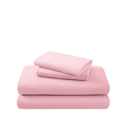 Cotton flannel sheet set folded and stacked on a white background