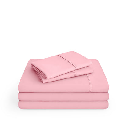 Microfiber sheet set folded and stacked