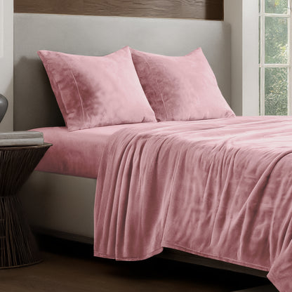 Microplush sheet set on a bed.