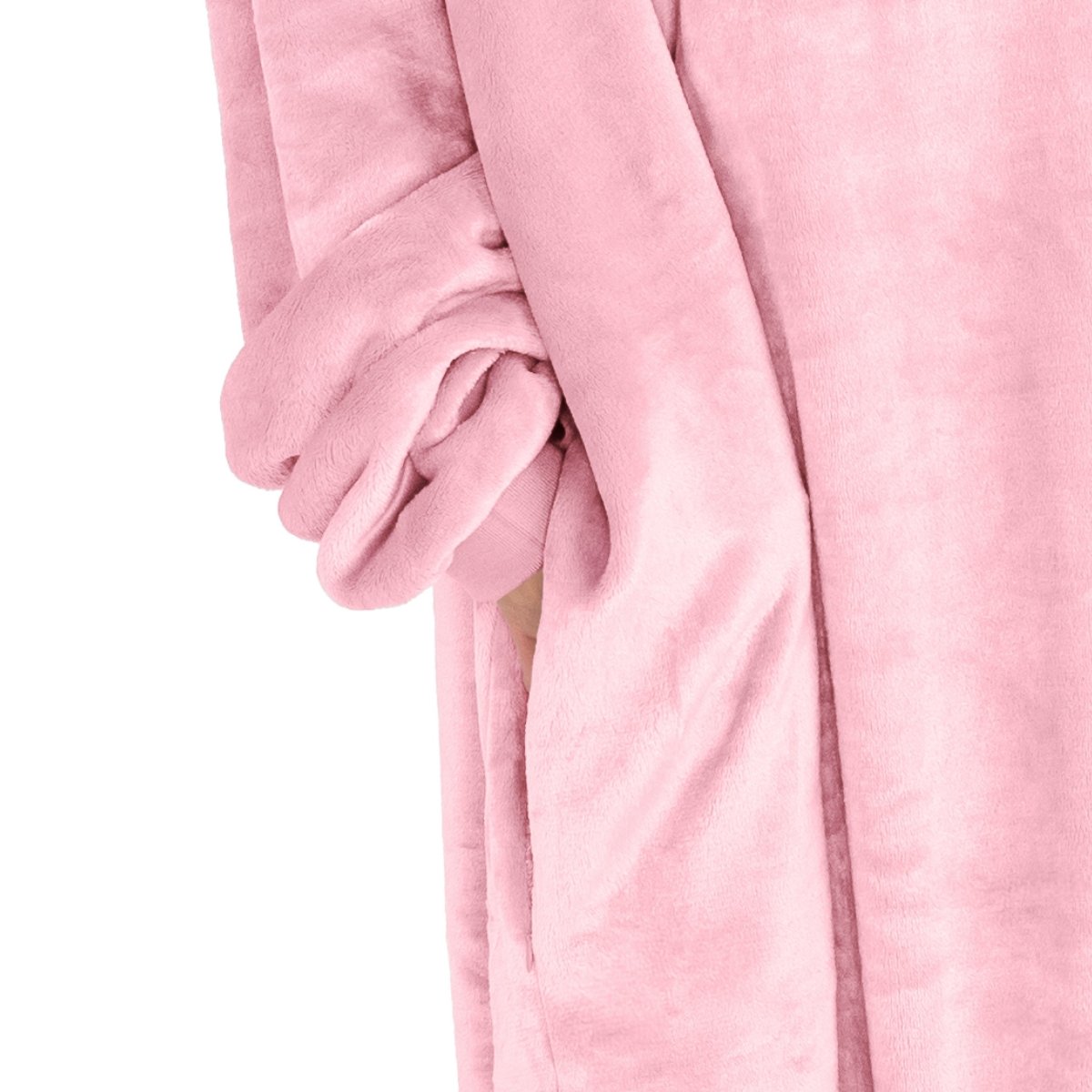 Close up of a side pocket on a microplush wearable blanket
